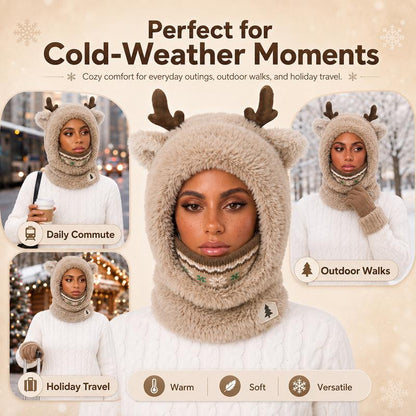 Reindeer Fuzzy Winter Hood